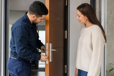 Chaveiro utilizando ferramentas para abertura de uma porta em Jataí.